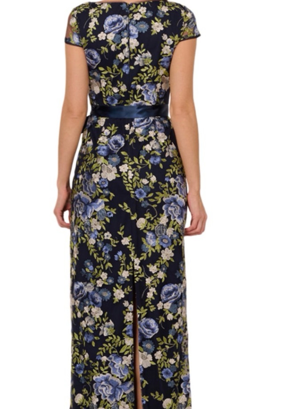 Adrianna Papell Navy Floral Square-Neck Maxi formal size 14 - Picture 4 of 7
